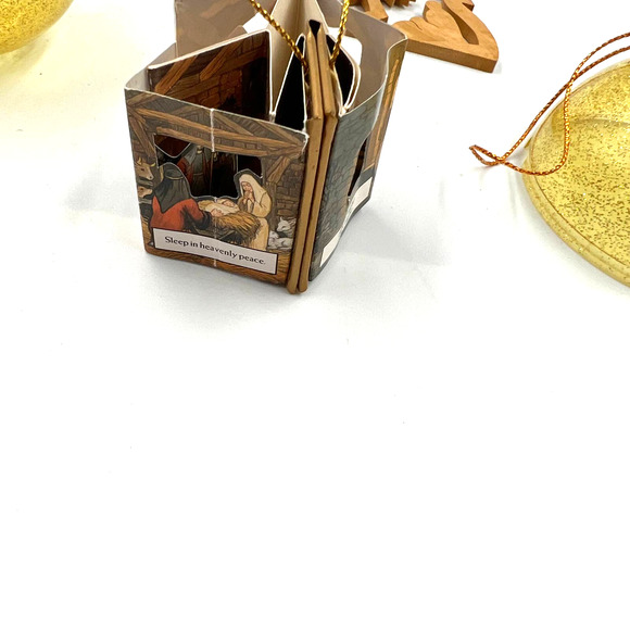 Vintage Nativity Christmas Tree Ornaments Wooden Paper Craft Fold Jesus Story - Picture 8 of 9